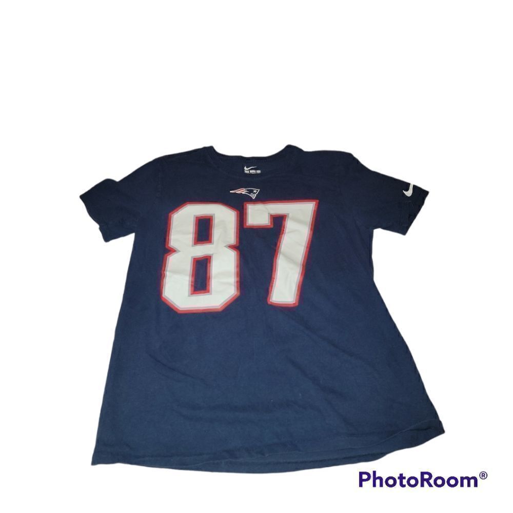 The Nike Tee New England Patriots #87 Gronkowski Men's L Blue Athletic Cut